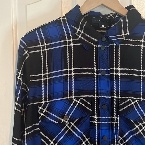 Sanctuary | Dark Blue Main Street Plaid Boyfriend Top Shirt Snaps Small Western - Picture 4 of 9